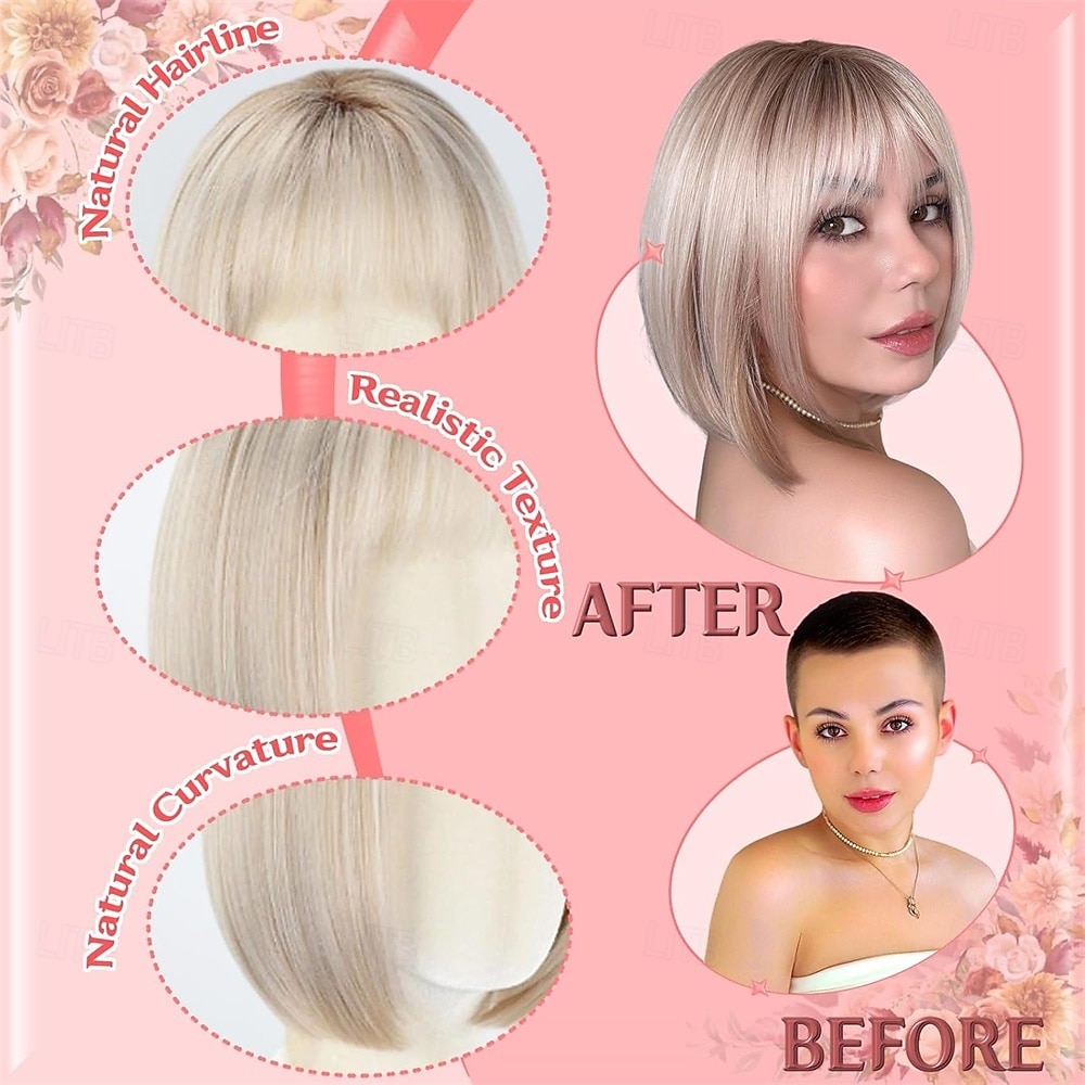 Парик боб пепельно-русый для белых женщин, короткий, синтетическое волокно, протеин, 12 дюймов, термостойкий, натуральный вид, легкий, повседневный 2026 - $21.99 –P3