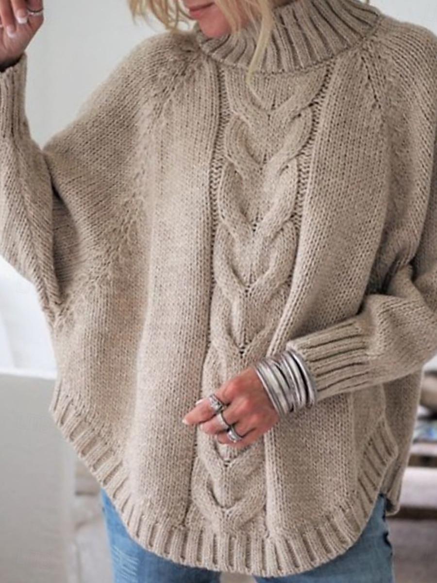 Dame Genser Fritid Myk Ren farge Kabel Rullekrage Strikket Langermet Vanlige topper Strikke utendørs Daglig Helg Svart Gul Høst Vinter 2025 - $22.99 –P1