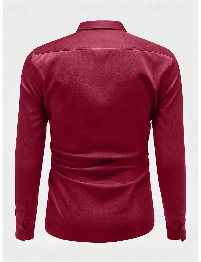 Herren Hemd Satinhemd Freizeithemd Knopfhemd Einfach Hochzeit Urlaub Schwarz Weiß Wein Marineblau Langarm Revers Frühling & Herbst Bekleidung 2025 - $12.49 –P10