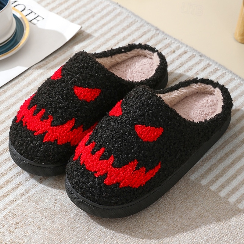 útulné podzimní halloweenské pantofle, roztomilé kreslené dýňové plyšové domácí boty, vtipné chlupaté domácí pantofle, teplé zimní domácí pantofle pro ženy a muže 2025 - $13.99 –P24