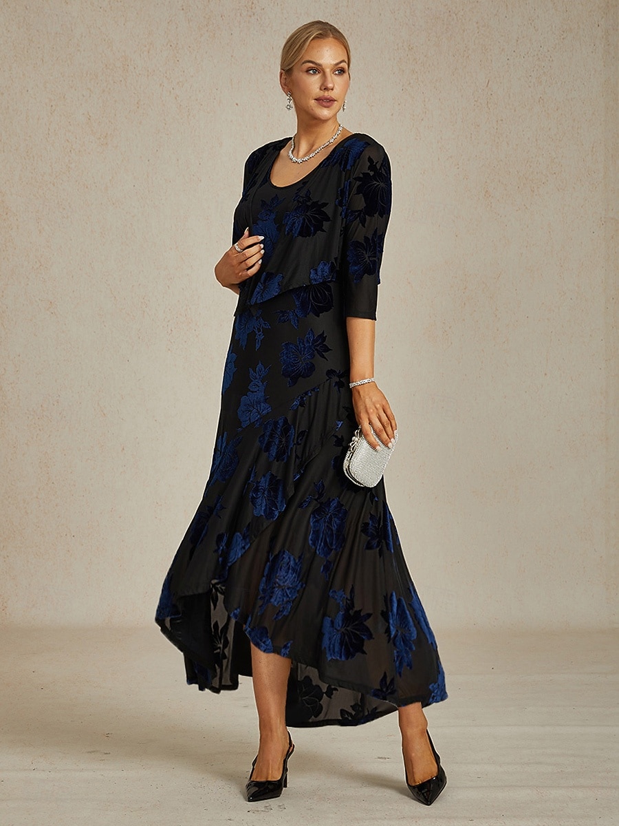 Femmes Haussements d'épaules Fleuri Élégant ancien Manche 3/4 Col en V robe demoiselle d honneur Tenue de soirée Soirée bleu marine Automne Hiver de 2025 ? $49.99 –P4