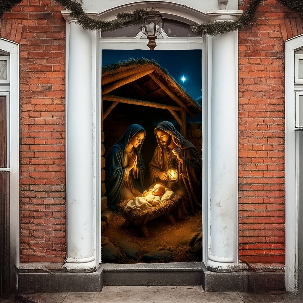 Karácsonyi Ajtófólia Betlehem Színhely Ajtófüggöny Babával és 2025 Karácsonyi Ajtófüggő Ünnepi Party Otthoni Dekorációhoz 2026 - $22.99 –P6