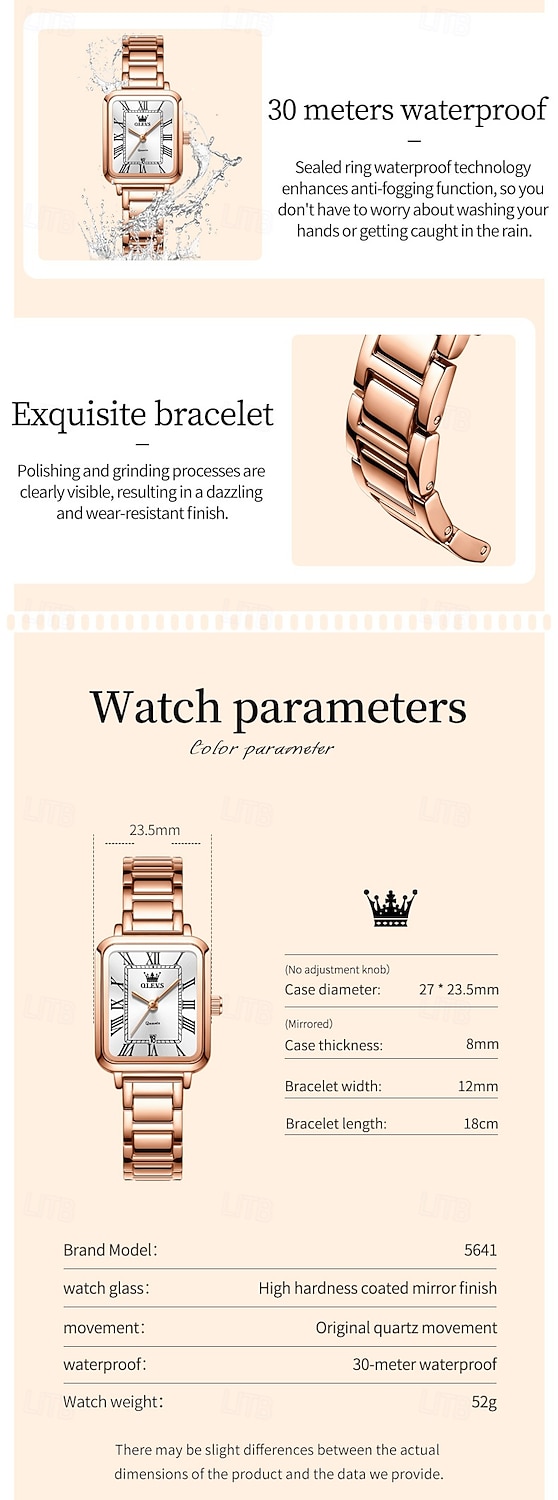 OLEVS 5641 Quartz Watch Woman Top Brand Original Waterproof Watch Mother's Day Gift for women Stainless Steel Strap Roman Scale Date Wristwatch 2026 - $35.99 –P5