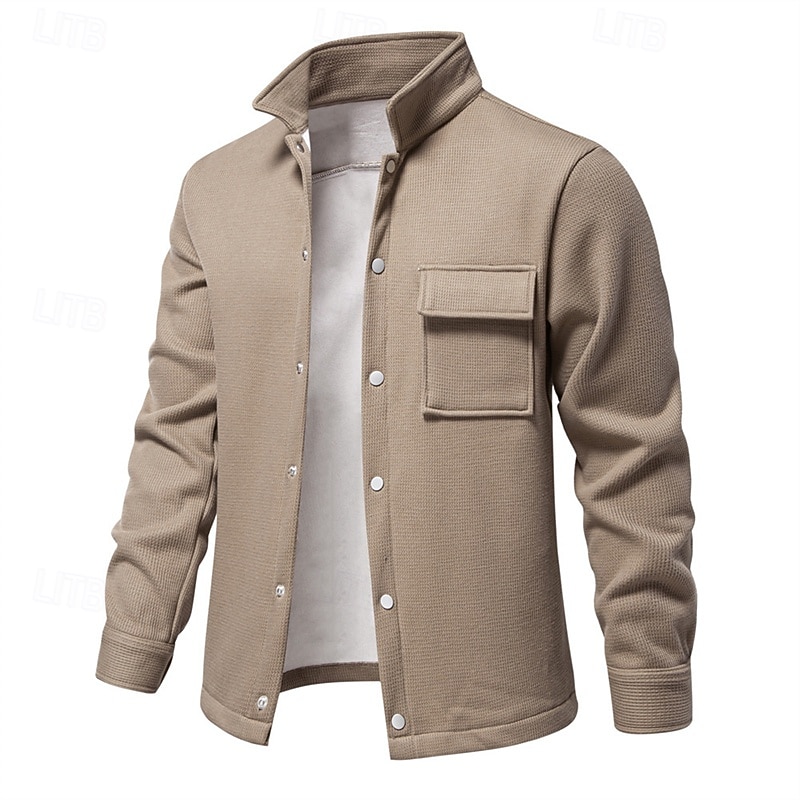 Herren Waffeljacke Fleecejacke Cargo-Jacke Freizeitjacke Urlaub Täglich Warm Tasche Herbst Winter Einfach Mode Klassisch Revers Regulär Schwarz Weiß Marineblau Blau Khaki Jacken 2025 - $54.99 –P9