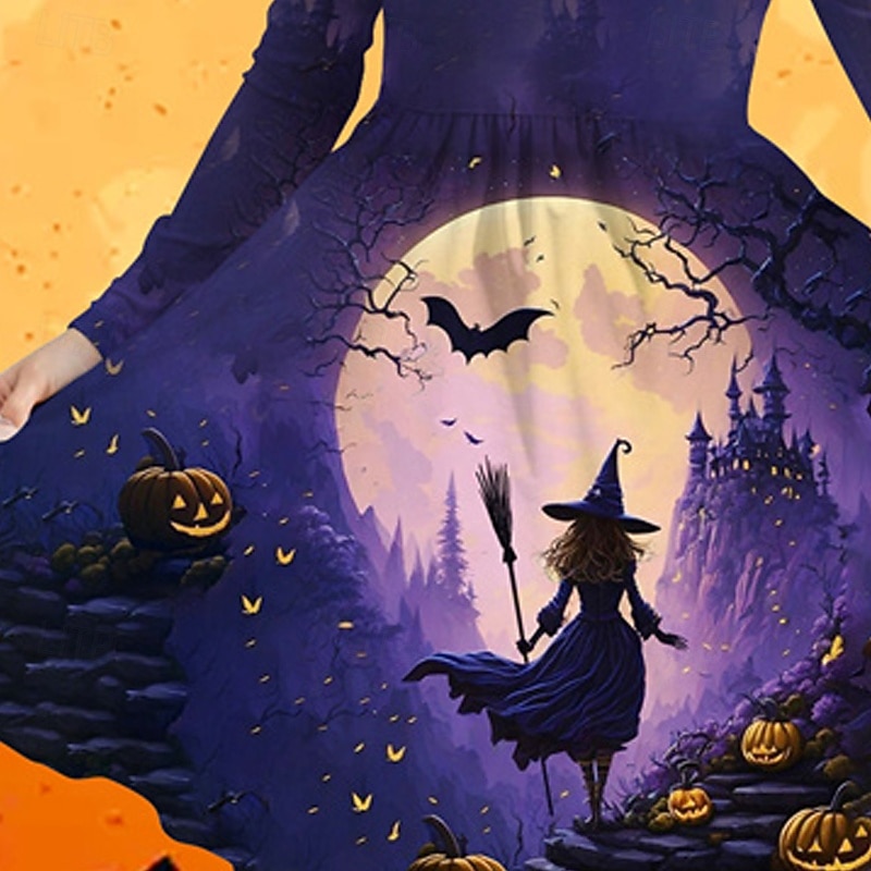 Halloween Dziewczyny ' 3D Dynia Sukienka Długi rękaw Lato Wiosna Urlop Codzienny Święto Księżniczka Piękny Słodkie Dzieci 4-12 lat Codzienne sukienki Sukienka A line Do kolan Regularny 2025 - $16.99 –P3