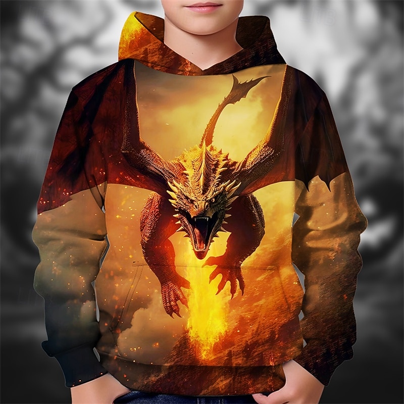 Halloween Boys' 3D Dinosaur Hoodie Long Sleeve Spring Fall Fashion Streetwear Kids 4-12 Years Hooded Outdoor Casual Daily Regular Fit 2026 - $18.99 –P1