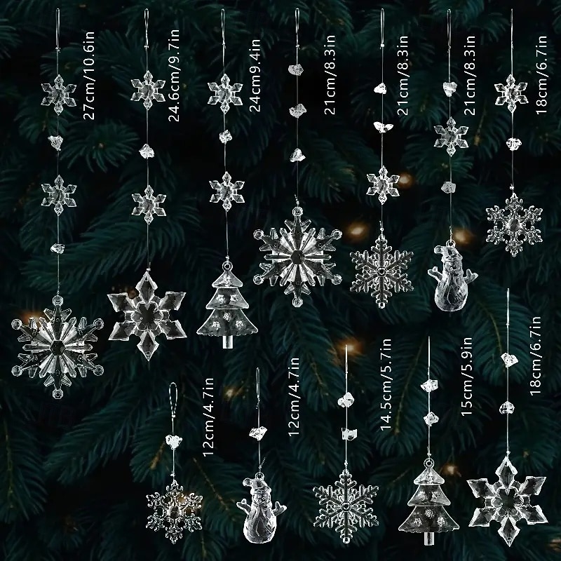 32 stk krystallklare julepynt i akryl med snøflak, reinsdyr og istappklokker &blinkende lyseffekt egnet for festdekorasjoner, jul, bursdagsfeiringer 2025 - $18.99 –P5