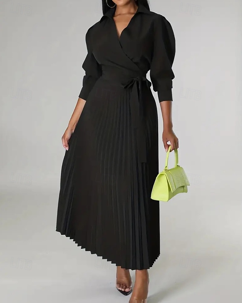Dámské Midi šaty Šaty na párty Koktejlky Saténové šaty Slip Dress Elegantní Moderní Venkovní Párty Večerní oslava Běžný Bez vzoru Dlouhý rukáv Košilový límec Růžová růžová Černá Světlá růžov 2025 - $36.99 –P2