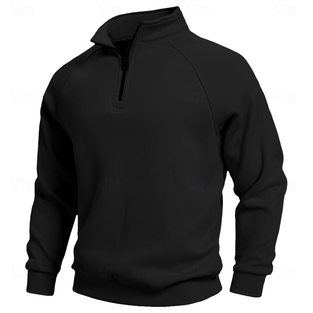 Hombre Sudadera Sudadera de polar Pull-over Sudadera con un cuarto de cremallera Punto acanalado Albaricoque Negro Verde Ejército Azul Marino Gris Claro Cuello Mao Plano Con Texturas Deporte Casual 2026 - $39.99 –P3