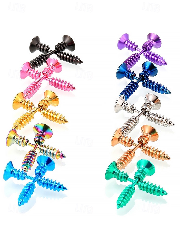 2026年 女性用ハロウィンステンレススチール製スクリューイヤリング - コスチュームパーティーやコスプレに最適なパンクゴシックスタッドジュエリー  コレクション – $5.99 –P7