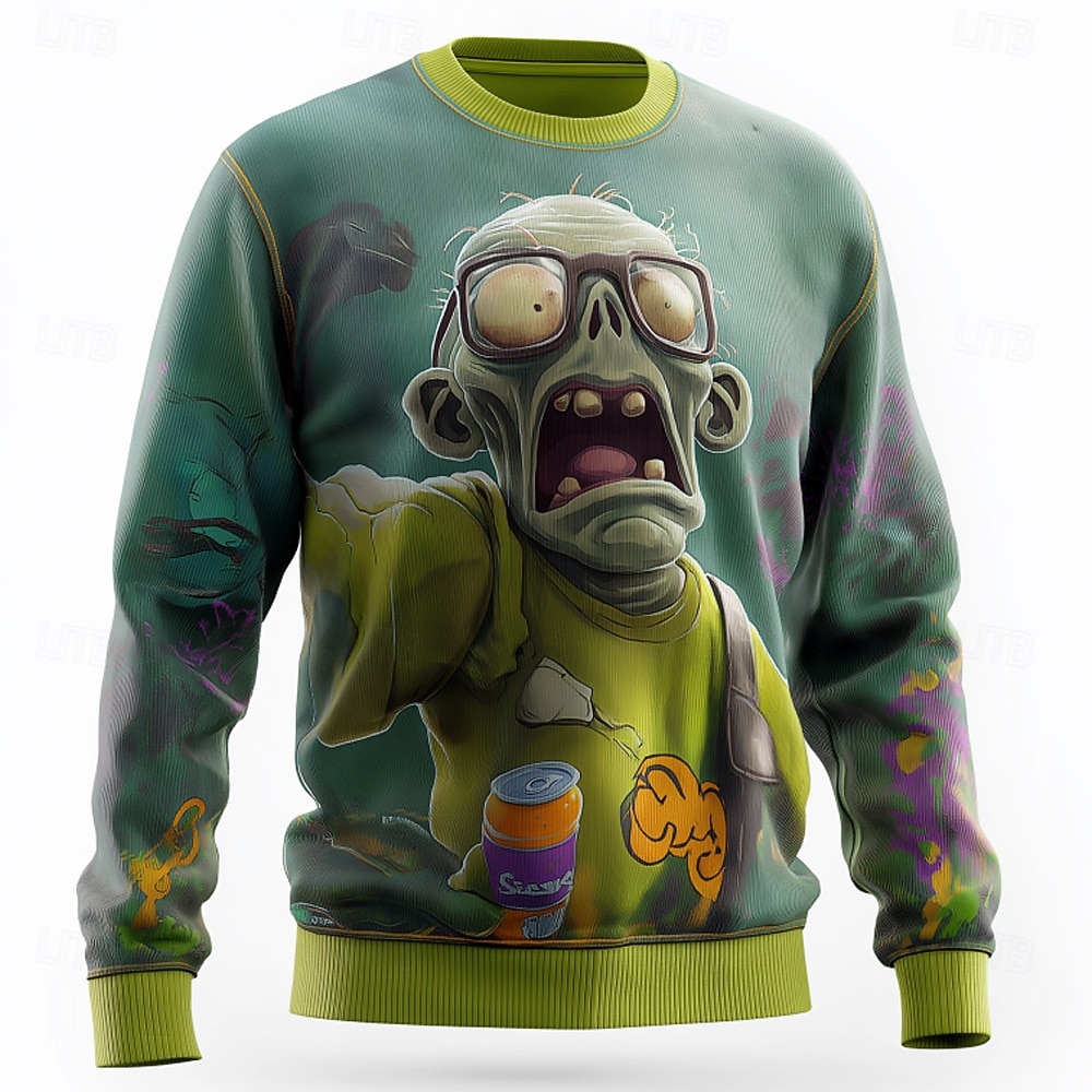 Halloween Herr Zombier Pullover tröja Stickat Rund halsringning Ledigt Semester Dagligen 3D-utskrift Stickat Håller värmen Långärmad Vår Höst Vinter Grön 1# Grön 2# Grön 3# 2025 - $28.99 –P1