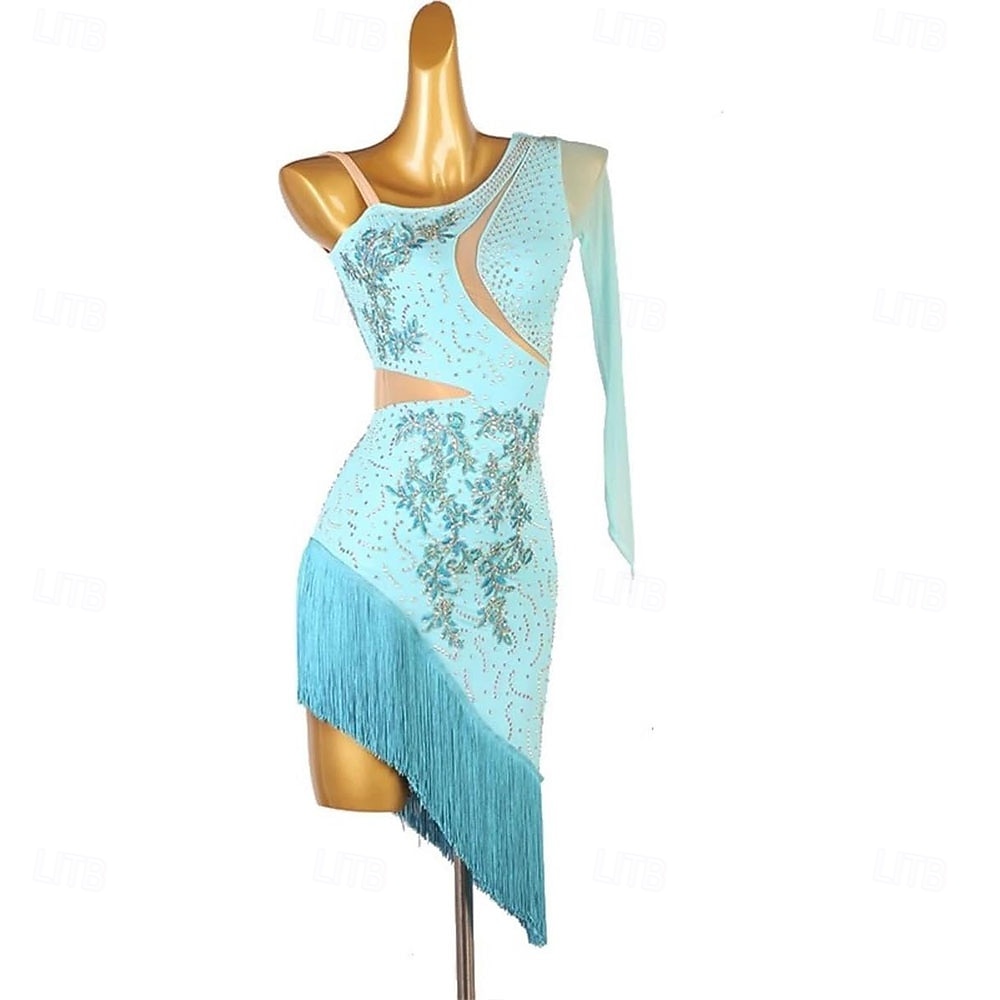 שמלות ריקודים סלוניים לטיניים לנשים גדיל סלסה רומבה צ'ה צ'ה מסיבת תחרות שמלת גדילים 2025 - $192.99 –P2