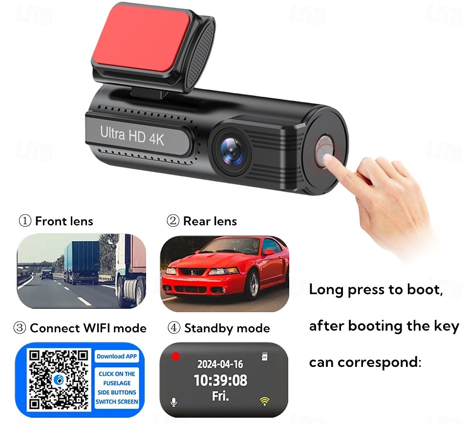 HD 4K front camera 1080P rear camera dashcam with WiFi mobile connectivity and 1.5 inch IPS screen for loop recording. 2025 - $73.99 –P7