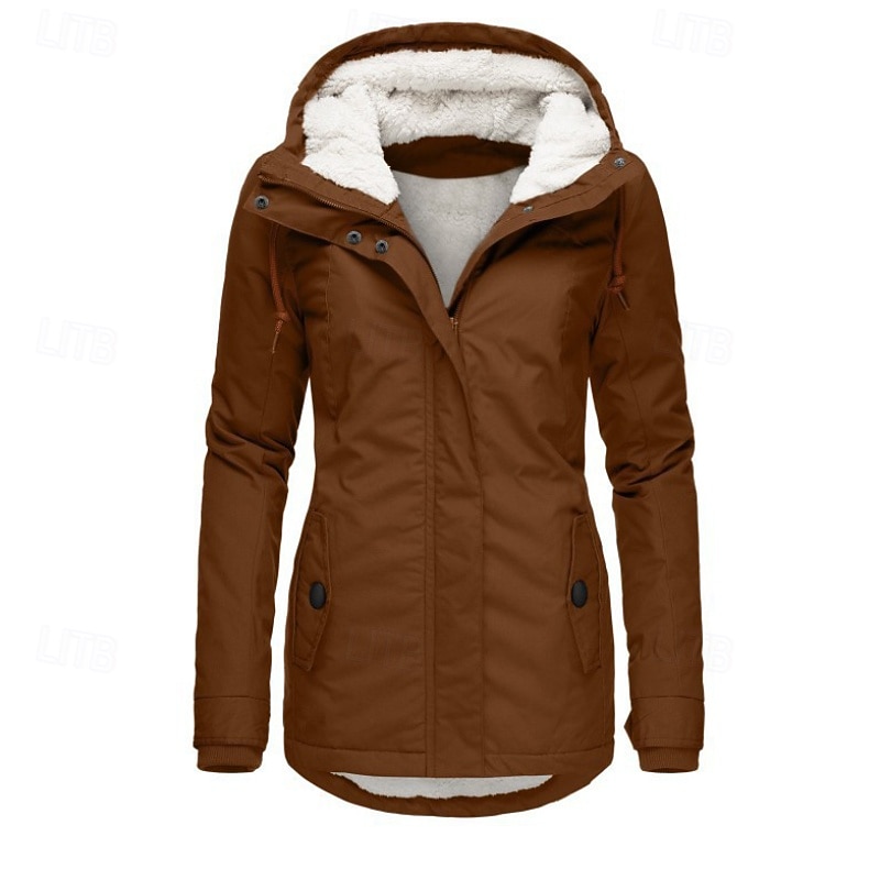 Femmes Manteau d'Hiver Veste à Capuche Chaud Confortable Fermeture éclair Avec Poches Occasionnel Uni Extérieur Vacances Tenue quotidienne Week-end Régulier À capuche Coupe régulière manche longue de 2025 ? $53.99 –P12