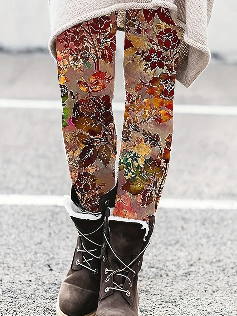 Mulheres Leggings Vintage Moda Roupa de rua Comprimento total Cintura Alta Floral Gráfico Estampado Térmico / Quente Macio Respirável Com Stretch Férias Rua Preto Amarelo Laranja Verde Primavera de 2026 por $21.99 –P2