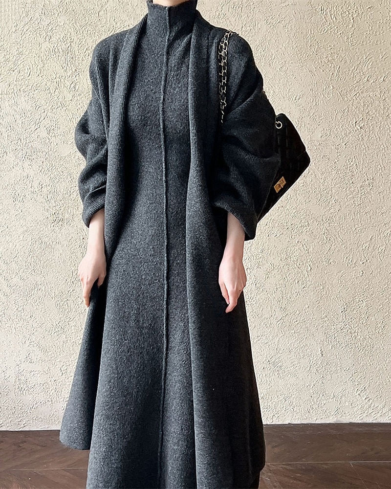 Damen Langes Kleid Maxikleid Pulloverkleid Strickkleid Freizeitkleid Kleid-Set Elegant Mode Modern Outdoor Täglich Ausgehen Normale Passform Einfach Langarm Rollkragen Stehkragen Dunkelgray Winter 2025 - $56.99 –P4