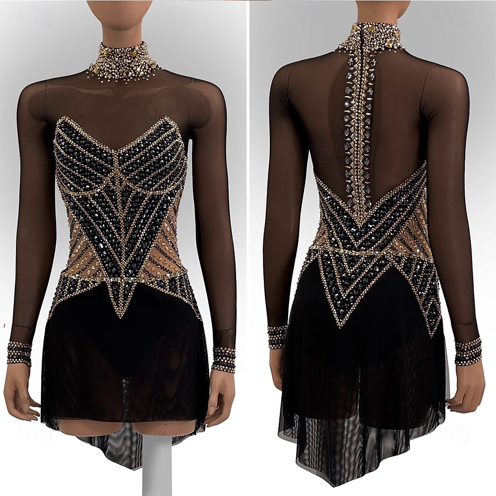 Abito da pattinaggio artistico Per donna Ragazze Pattinaggio sul ghiaccio Vestito Nero Patchwork Orlo asimmetrico Rete Spandex Alta elasticità Allenamento Competizione Vestiti da pattinaggio sul del 2026 a $242.59 –P1