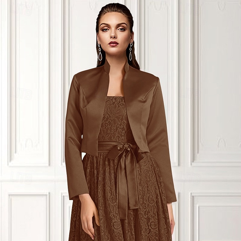 Solid frakker  jakker sateng bryllup  fest kveld  uformell bryllupsgjest pakker  bolero med drapering  solid kjole å imponere 2025 - $39.99 –P4