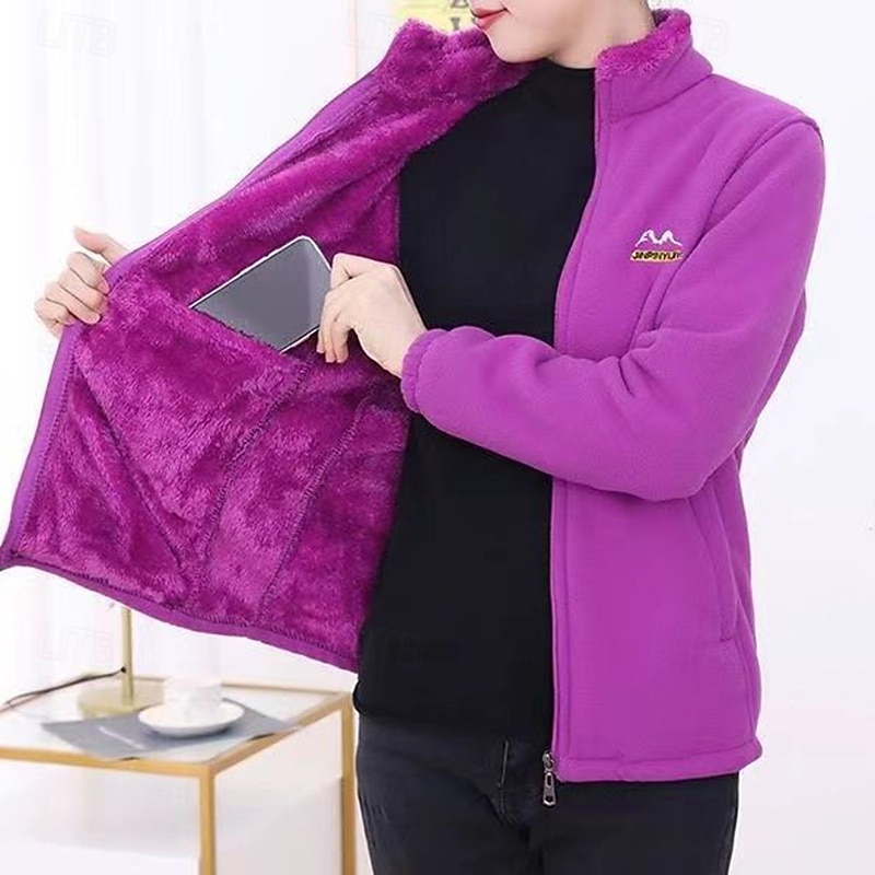 Pentru femei Jachetă cu fermoar complet Jachetă din fleece polar Rezistent la Vânt Cald Cu buzunare Manșon Lung Sport Culoare solidă Topuri Pentru Sală de fitness Exterior Alergat Îmbrăcăminte de 2026 - $26.99 –P1