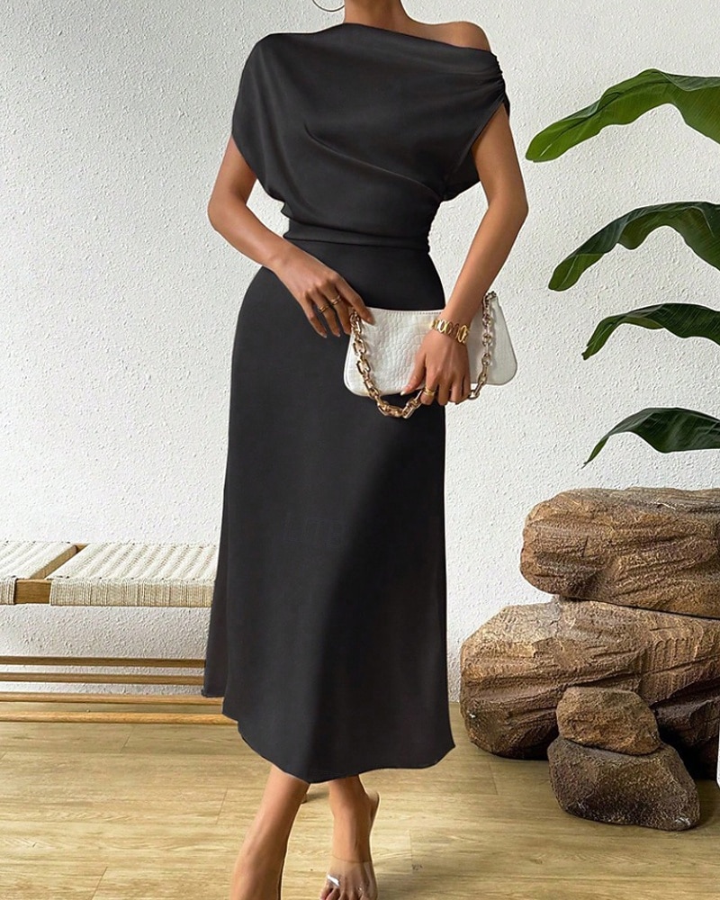 Women's Midi Dress Satin Dress Party Dress Cocktail Dress Elegant Fashion Modern Evening Party Party Special Occasion Regular Fit Plain Sleeveless Crew Neck Black Dusty Blue Green Summer Spring Fall 2026 - zł120.18 –P10