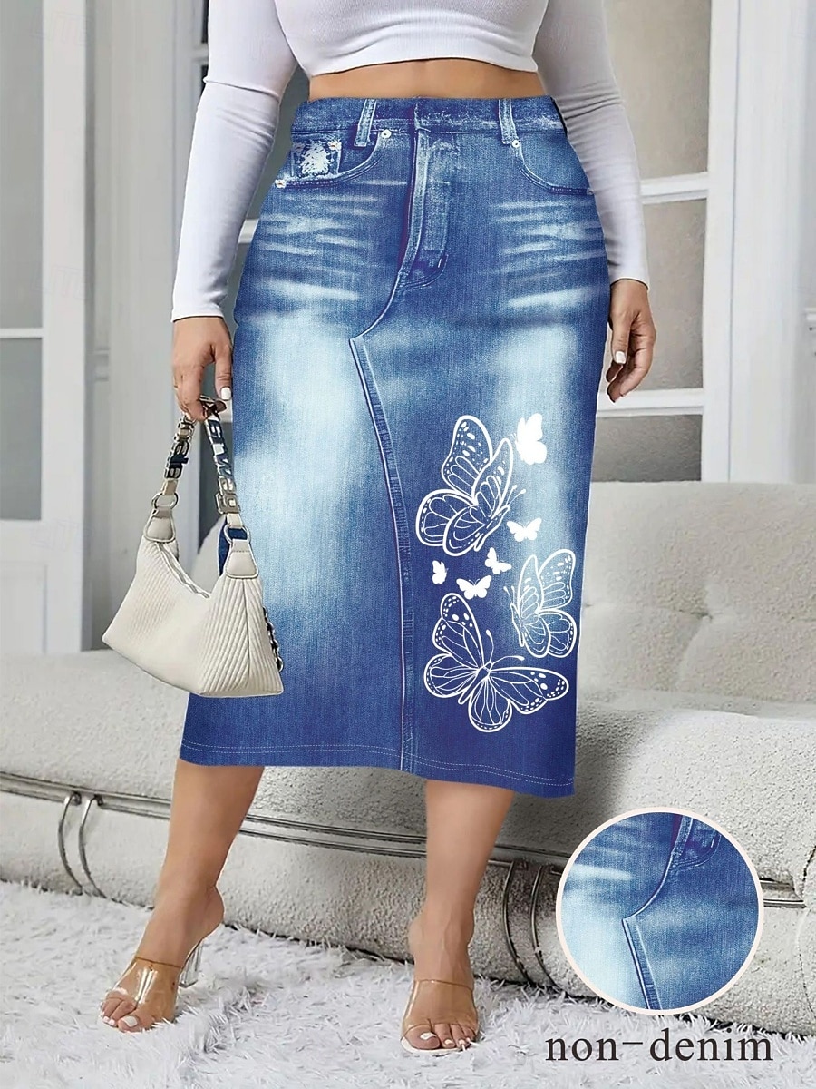 Női Szoknya Bodycon Divat Alkalmi Midi Magas derék Szoknyák Grafika Virágos Zseb Nyomtatott Mikroelasztikus Utca Napi Tengerészkék Királykék Medence Égszínkék Tavasz Poliészter Farmer 2025 - $20.99 –P4
