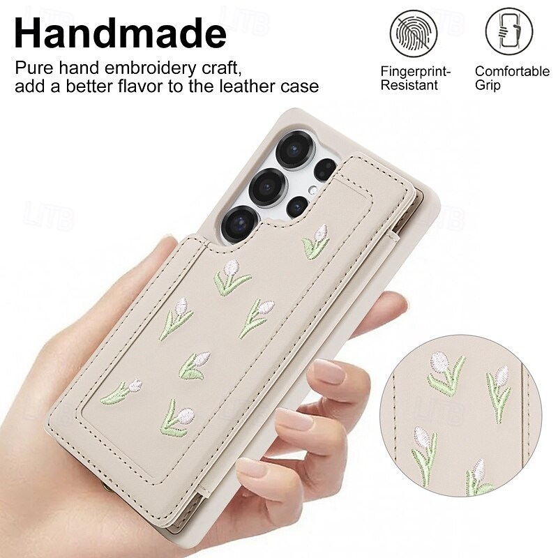 telefoon hoesje Voor Samsung Galaxy S25 S24 S23 Ultra Plus A56 A36 A16 A55 5G A35 5G A15 A14 Achterkant met draagkoord Standaard Kaartsleuf Retro Bloem Bloemen TPU PU-nahka 2025 - $16.99 –P7