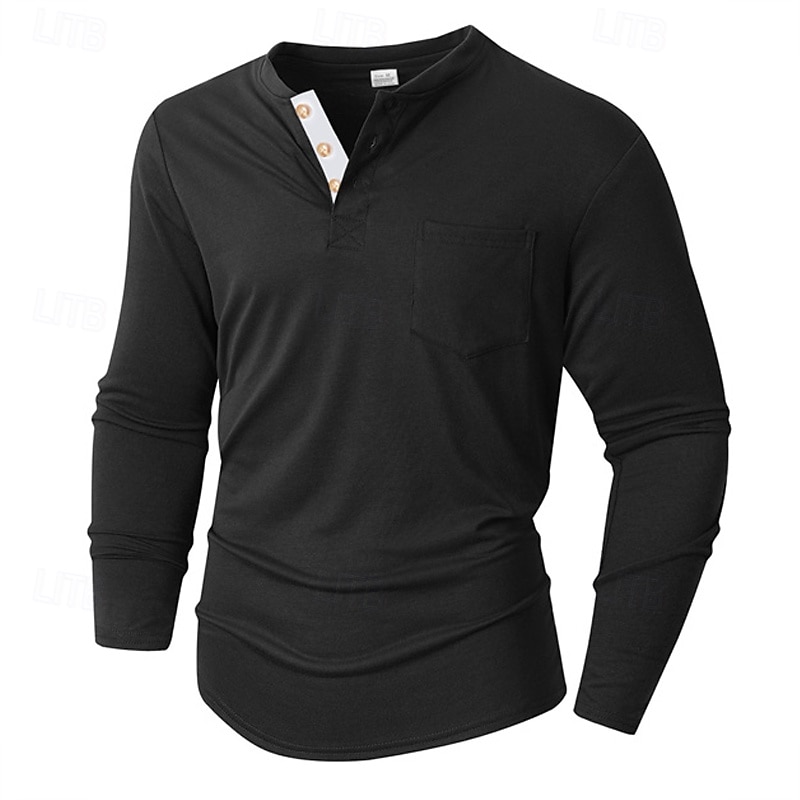 Per uomo Maglietta Maglia Henley Camicia a Maniche Lunghe Manica Lunga Henley Primavera Autunno Semplice Moda Designer Essenziale Tasche Vacanza Streetwear Uscire Nero Bianco Blu marino Maglietta Top del 2026 a $23.99 –P11