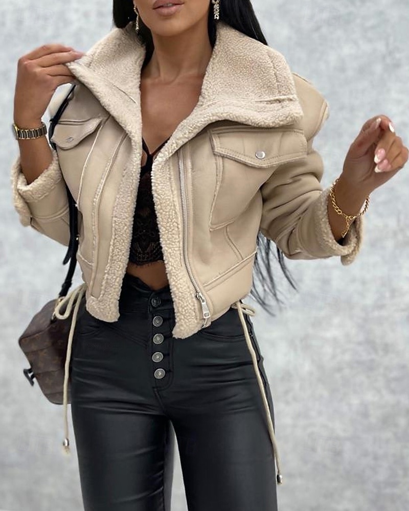 Γυναικεία Jeci Piele Διατηρείτε Ζεστό Άνετο Τσέπη Κουμπιά Καθημερινό Σκέτο Διακοπές Causal Καθημερινά Ρούχα Εξόδου Κοντό Απορρίπτω Κανονικό Μακρυμάνικο Εξωτερικά ενδύματα Μαύρο Χακί Μπεζ 2026 - $59.99 –P5