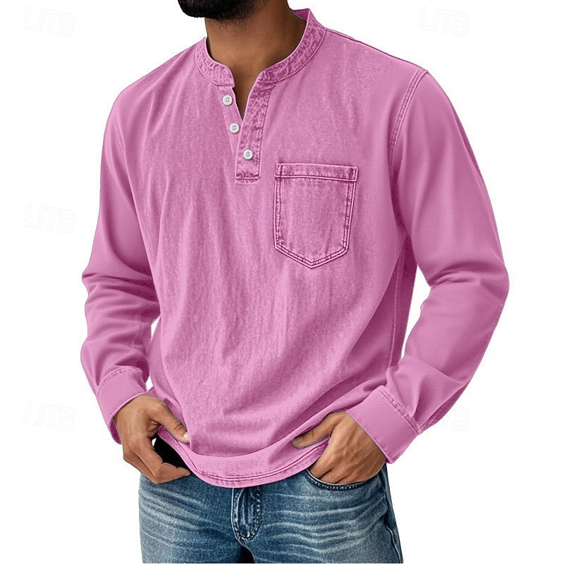 Pánské Retro Tričko Henley Tričko Tričko Dlouhý rukáv Retro Na běžné nošení Ležérní Jaro Podzim Celý rok Černá Růžová Fialová Vodní modrá Hnědá Henley Tričko Henley 2025 - $27.99 –P8