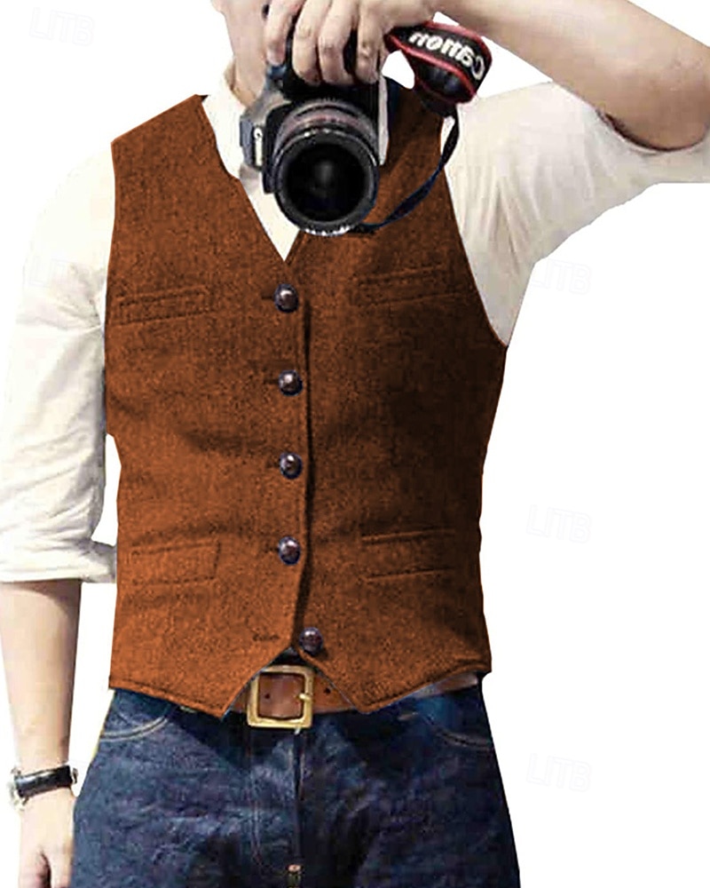 Hombre Chaleco Vacaciones Fiesta Negocio Moda Casual Primavera Otoño Bolsillo Botones Poliéster Cómodo Color sólido Recto 1 botón Escote en Pico Ajuste regular Plata Negro Champaña Vino Chaleco 2025 - $24.99 –P15