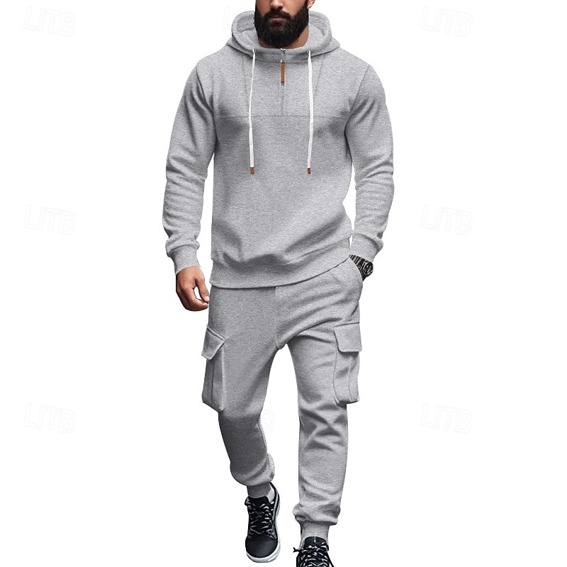 Homme Ensemble Survetement Ensemble de tenues Ensemble de sweats à capuche Sweat à Capuche Extérieur Quotidien Sports Cordon de serrage Avec Poches Uni Rouge vin Noir Blanche Polyester Tenues de Sport de 2026 ? $57.99 –P2