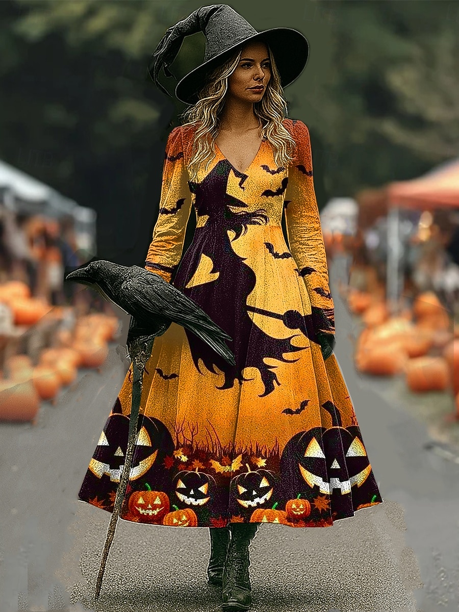 Halloween Női Koponyák Nyomás Midi Ruha A-vonalú Ruha Vakáció Hétköznapi Napi Normál Illeszkedés Grafikával Koponya Hosszú Ujjú V Nyakú Kék Narancs Szürke Ősz Tél 2025 - $33.99 –P8