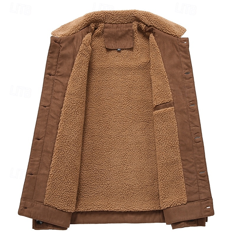 Homens Jaqueta de camurça sintética Jaqueta de Inverno Casaco de lã Jaqueta casual Férias Diário Térmico / Quente Bolsos Tosão Outono Inverno Tecido Moda Roupa de rua Lapela Padrão Preto Cinzento de 2025 por $42.99 –P3