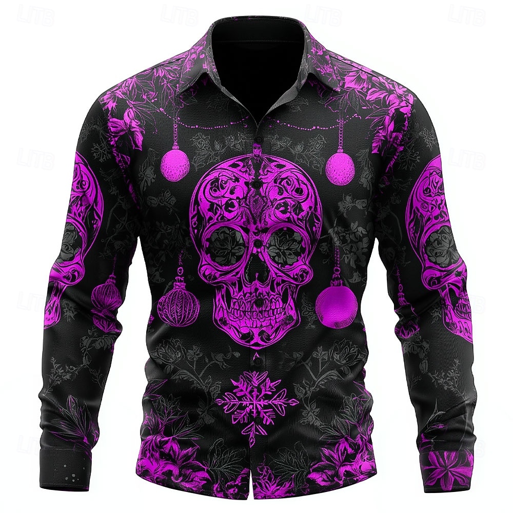 Per uomo Teschio Fiocco di neve Luci natalizie Camicia Camicia con Bottoni Manica Lunga Gotico punk oscuro All'aperto Ferie Estate Primavera Collo ripiegato Stampa 3D camicie con colletto Rosso Viola del 2026 a $27.99 –P3