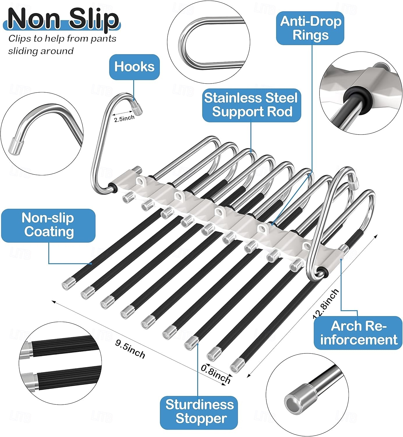 Lot de 2 cintres à pantalons, gain de place, 9 couches, multifonctionnels, en acier inoxydable, pour pantalons, jeans, leggings, blanc antique de 2026 ? $33.99 –P2