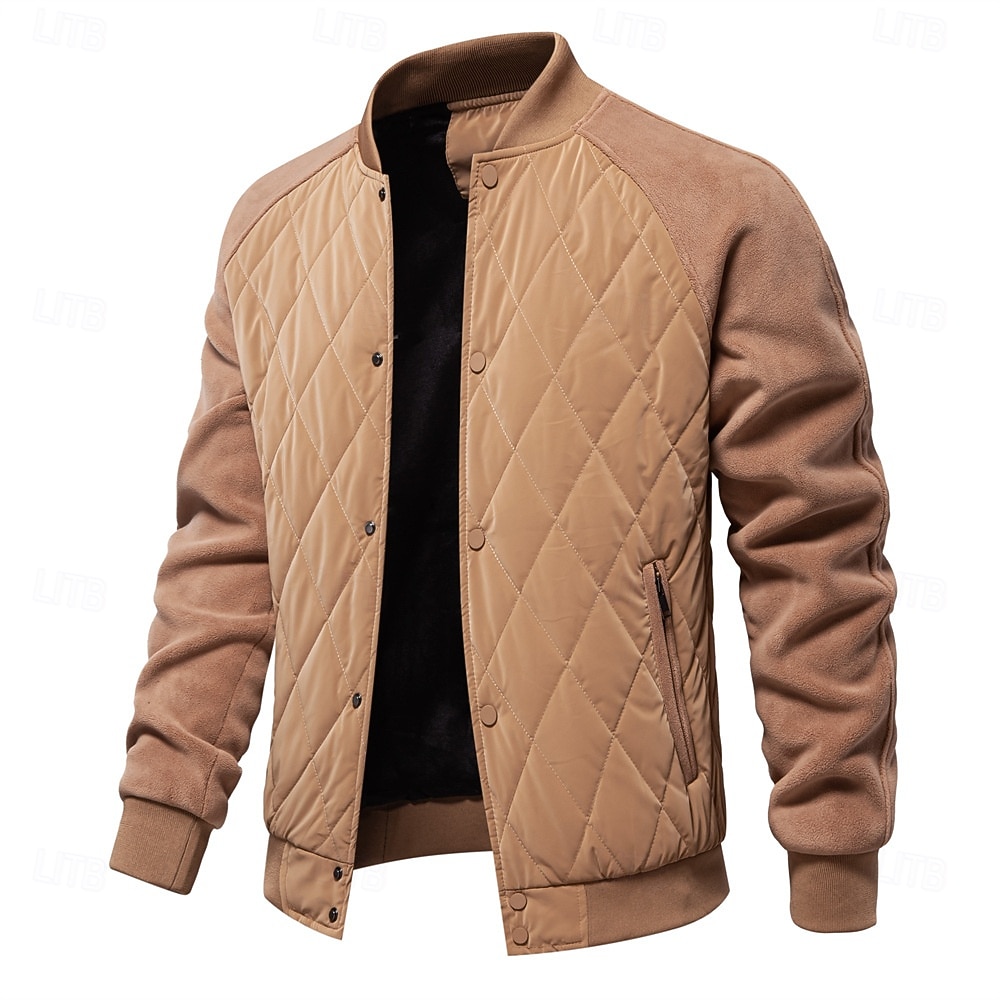 Men's Winter Coat Quilted Jacket Fleece Jacket Parka Pocket Polyster Fleece lined Vacation Daily Wear Date Regular Fashion Casual Comfortable Thermal Warm Fall Winter Solid / Plain Color Camel Green 2026 - $53.99 –P6