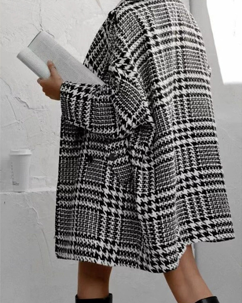 Damen Freizeitjacke Warm Bequem Tasche Knöpfe Mode Outdoor Streifen und Karo Ausgehen Wochenende Einreihig Regulär Revers Normale Passform Langarm Oberbekleidung Schwarz Aprikose Herbst Winter 2025 - $38.99 –P4