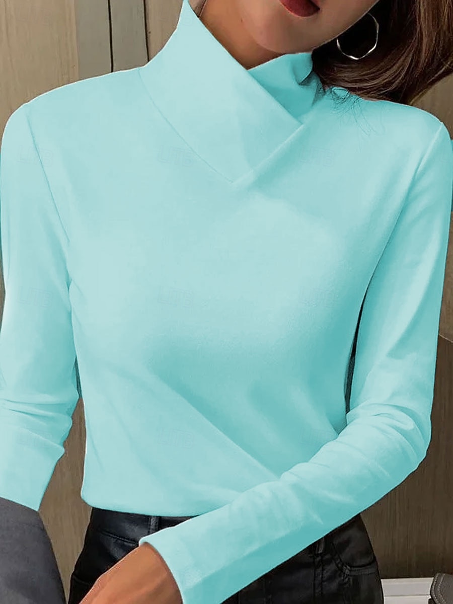 Damen T Shirt Einfach Elegant Vintage Stilvoll Langarm Hoher Ausschnitt Normale Oberteile Täglich Blau Rosa Purpur Orange Grün Frühling Herbst Winter 2026 - $25.99 –P2