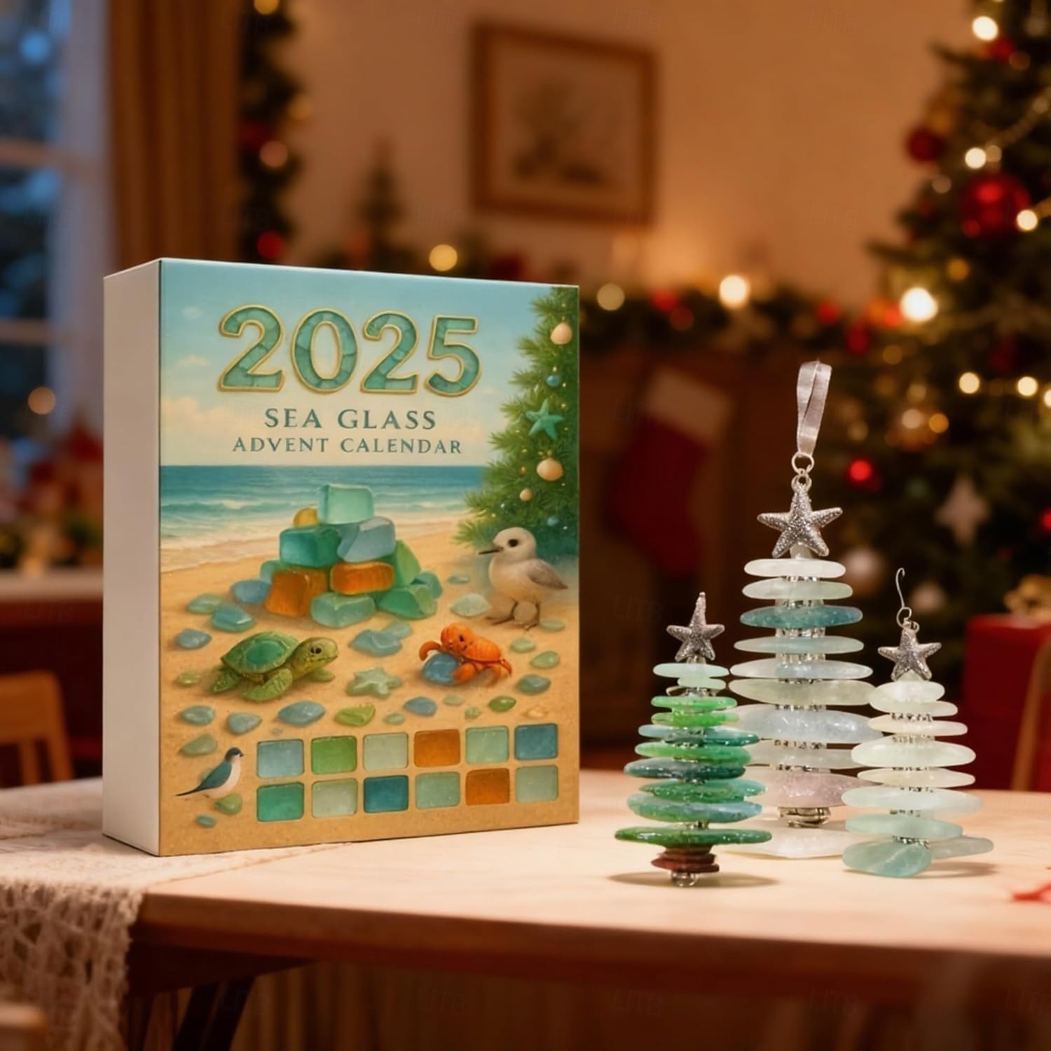 2025年 シーグラスのクリスマスツリーアドベントカレンダー、2Dアクリルシーグラスツリー、24日間のクリスマスカウントダウンカレンダー、24個のミニチュアクリスマスツリーオーナメント、海をテーマにしたホリデーサプライズ  コレクション – $19.99 –P5