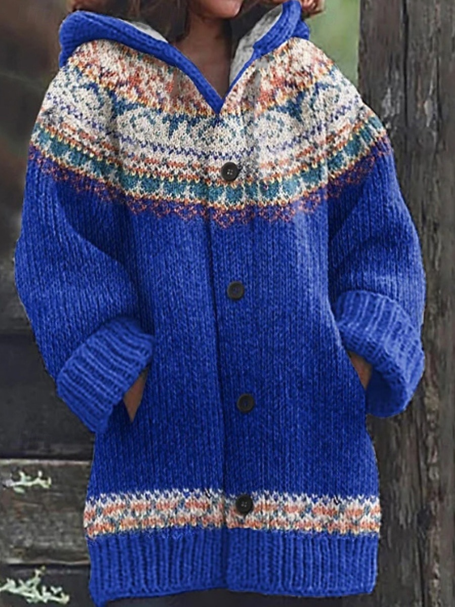 Γυναικεία Πουλόβερ Ζακέτα Κομψό Μοντέρνα Κομψό στυλ street Γεωμετρικό Ριγέ Με Κουκούλα Τσέπη Πλεκτό Στάμπα Μακρυμάνικο Κανονικά μπλουζάκια Πλέκω ΕΞΩΤΕΡΙΚΟΥ ΧΩΡΟΥ Καθημερινά Σαββατοκύριακο 2025 - $52.99 –P4