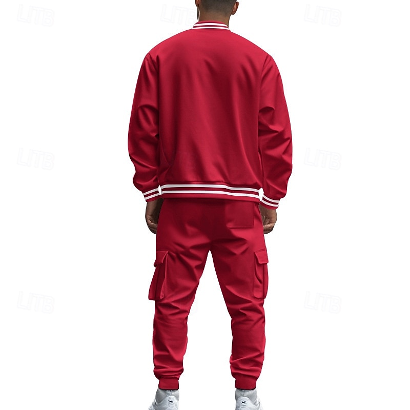 Hombre Sudadera Tracksuit Conjunto de atuendo Escote Chino Exterior Diario Deportes Correa Bolsillo Raya Negro Rojo Azul Marino Poliéster Ropa de Deporte Moda Ropa de calle Primavera 2026 - $57.99 –P4