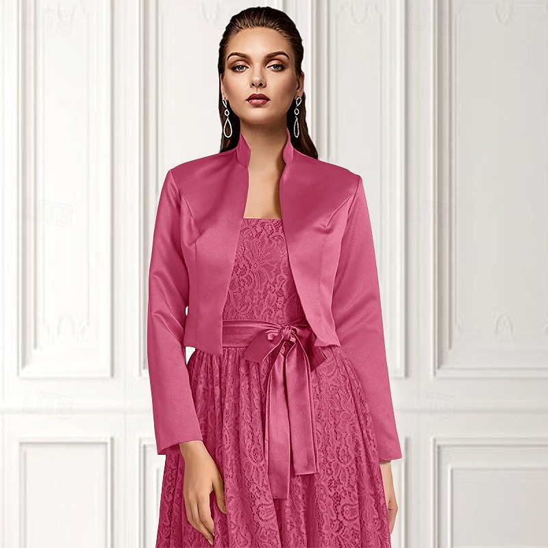 Solid frakker  jakker sateng bryllup  fest kveld  uformell bryllupsgjest pakker  bolero med drapering  solid kjole å imponere 2025 - $39.99 –P8