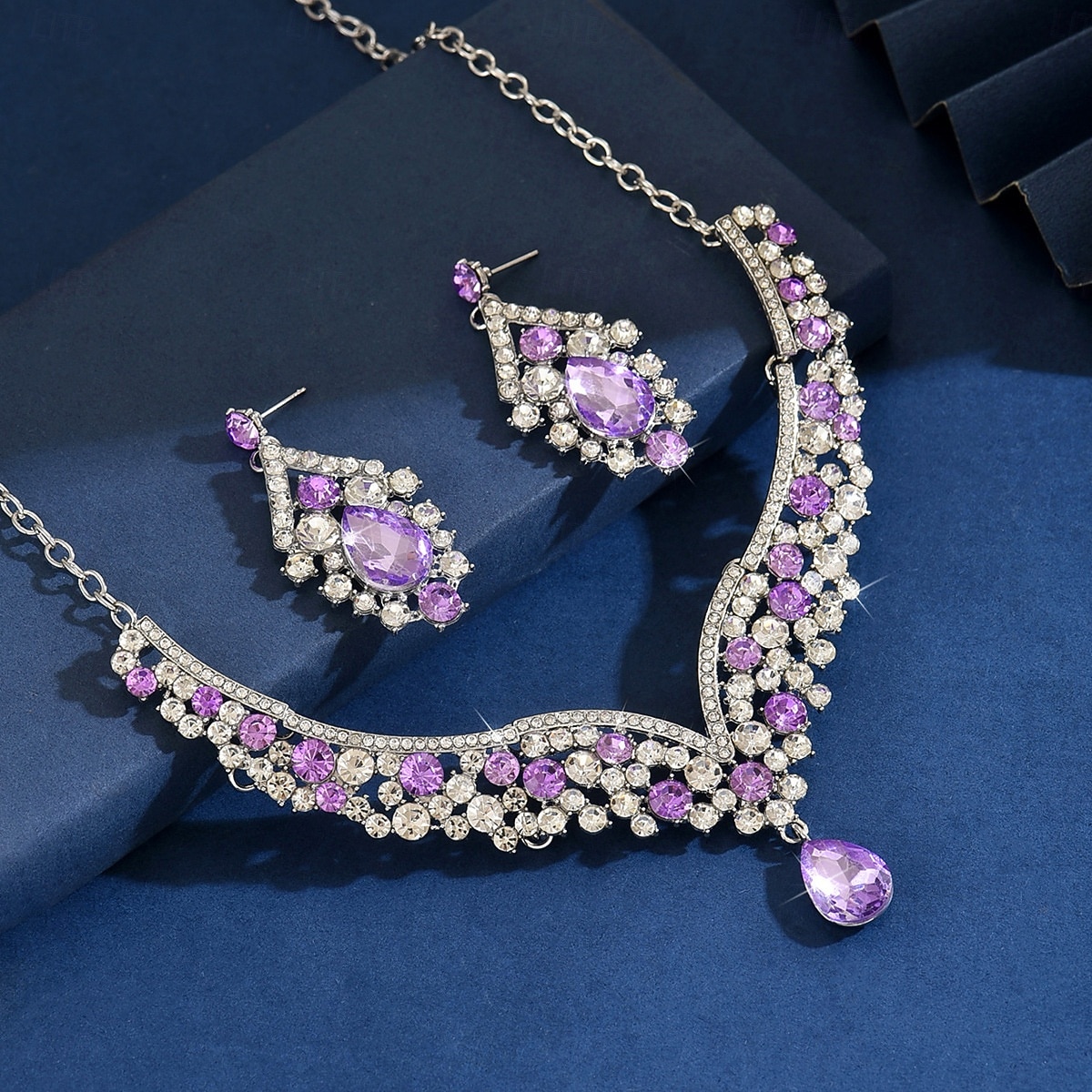 Женский комплект из фиолетового ожерелья и серег со стразами — блестящие винтажные украшения для вечеринок в стиле Гэтсби, бальных танцев и официальных вечеров 2026 - $11.99 –P7