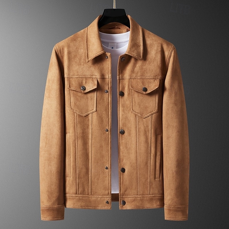 Homme Veste en faux suède Veste Cargo Veste Décontractée Vacances Quotidien Avec Poches Printemps Automne Uni Mode Classique Revers Régulier Noir Marron Veste de 2025 ? $54.99 –P1