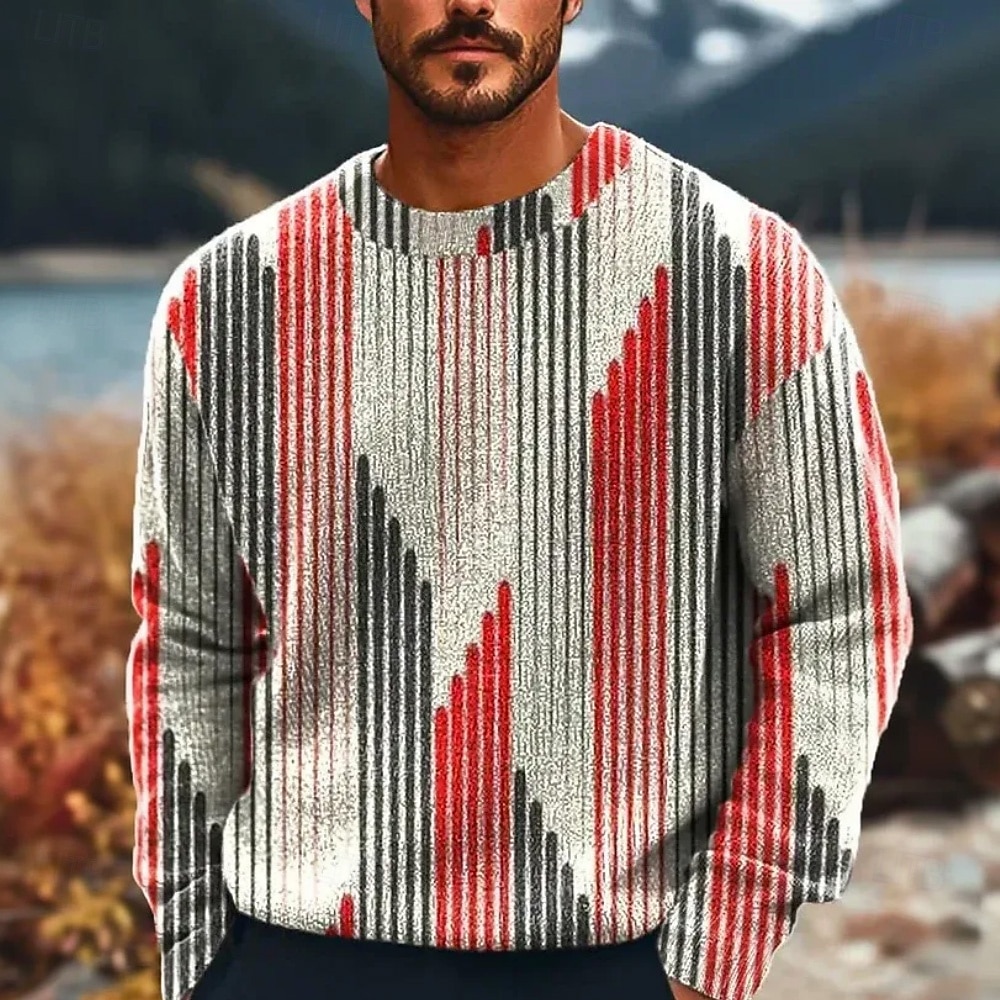 Herre Geometrisk Fargeblokk Stripet Pullover genser Strikketøy Crewneck Fritid Feriereise Hjem Gate 3D-utskrift Strikking Hold Varm Langermet Vår Høst Vinter Rød Blå Lilla 2025 - $32.99 –P3