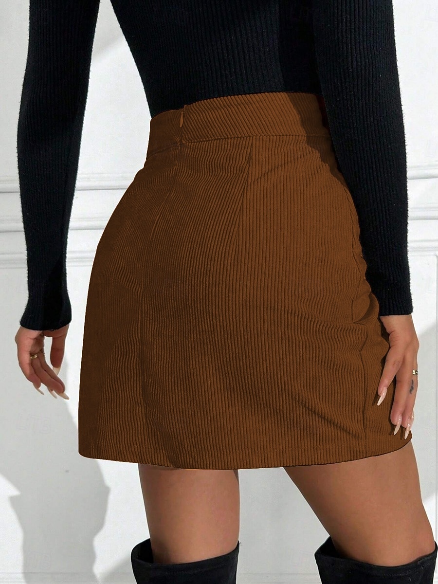 Γυναικεία Μοντέρνα Ρετρό / Βίντατζ Μίνι Ψηλή Μέση Φούστες Σκέτο Διαχωρισμός Μικροελαστικό Καθημερινά Δρόμος Καφέ Άνοιξη 2026 - $34.99 –P2
