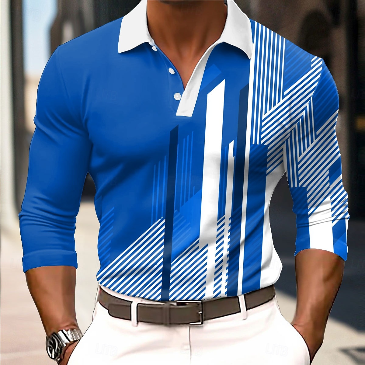 Herren Geometrisch Polo Langarm Polo-Shirts Hemden mit Kragen Business-Casual Geschäft Athleisure Alltagskleidung 3D-Druck Knöpfe Frühling Herbst Winter Rote Blau Orange 2026 - $22.99 –P1