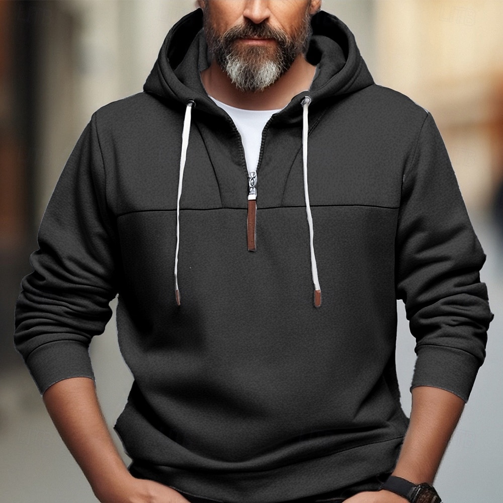Męskie Bluza z Kapturem Bluza z kapturem na zamek błyskawiczny Czarny Biały Wino Granatowy Khaki Kaptur Równina Quarter Zip Sport i turystyka Codzienny Święto Poliester Moda miejska Podstawowy 2025 - $28.99 –P4