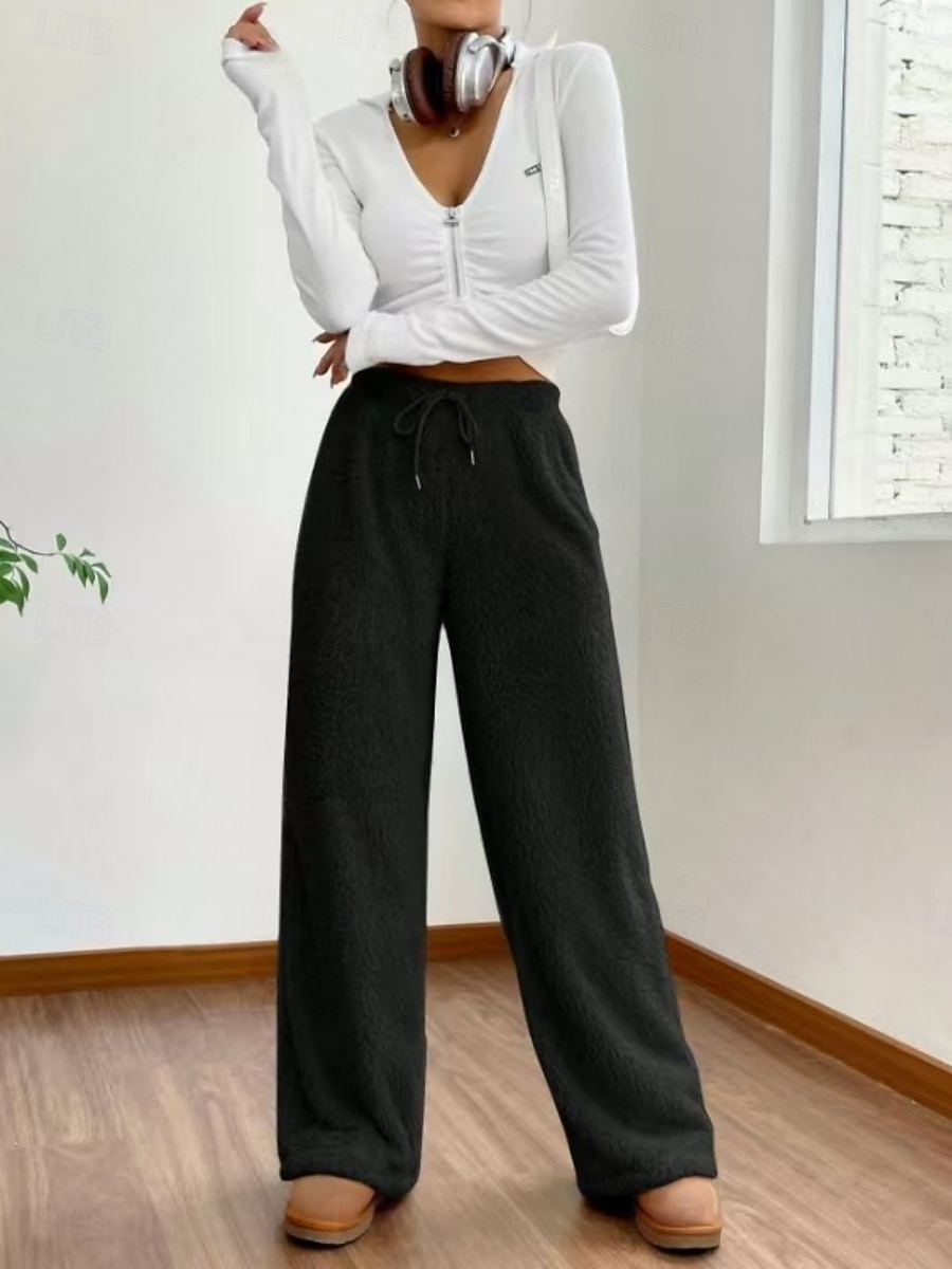 Pentru femei Pantaloni din lână Pantaloni Pantaloni largi Pantaloni casual Vacanță Modă De Bază Lungime totală Talie Înaltă Culoare solidă Simplu Cordon Talie elastică Picior drept Απαλό Comfortabil 2026 - $22.99 –P1