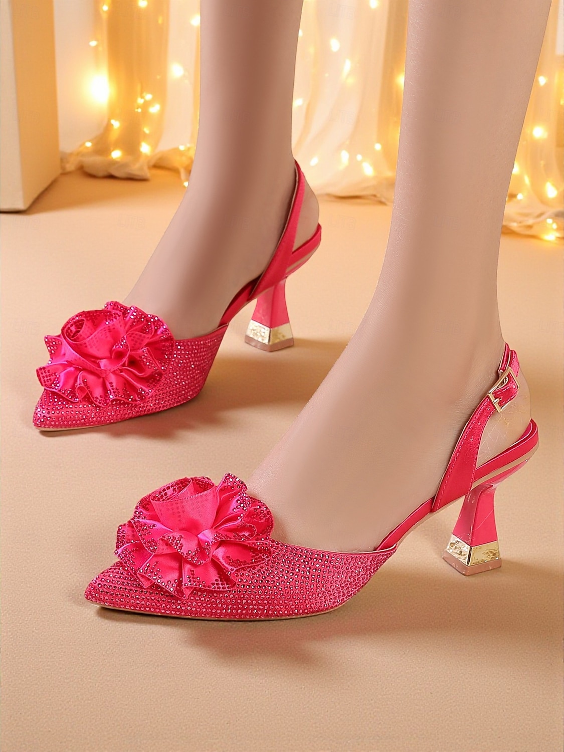 Женские фиолетовые туфли со стразами и цветочным декором на каблуке-слингбэке — элегантные туфли с острым носком для официальных мероприятий и коктейльных вечеринок 2025 - $54.99 –P6